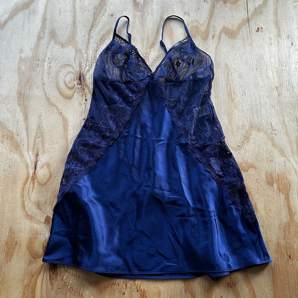 In Bloom by Jonquil Navy Blue Satin Lace Slip Dress - Size XS